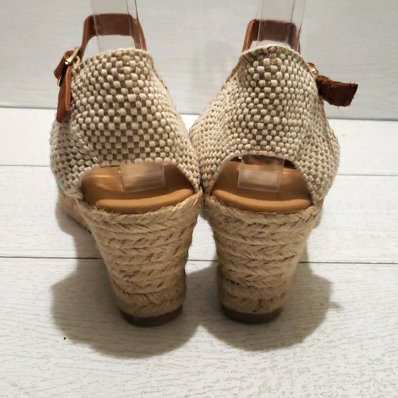 Anthropologie 39 canvas espadrilles wedges blue and cream shoes - Picture 4 of 8
